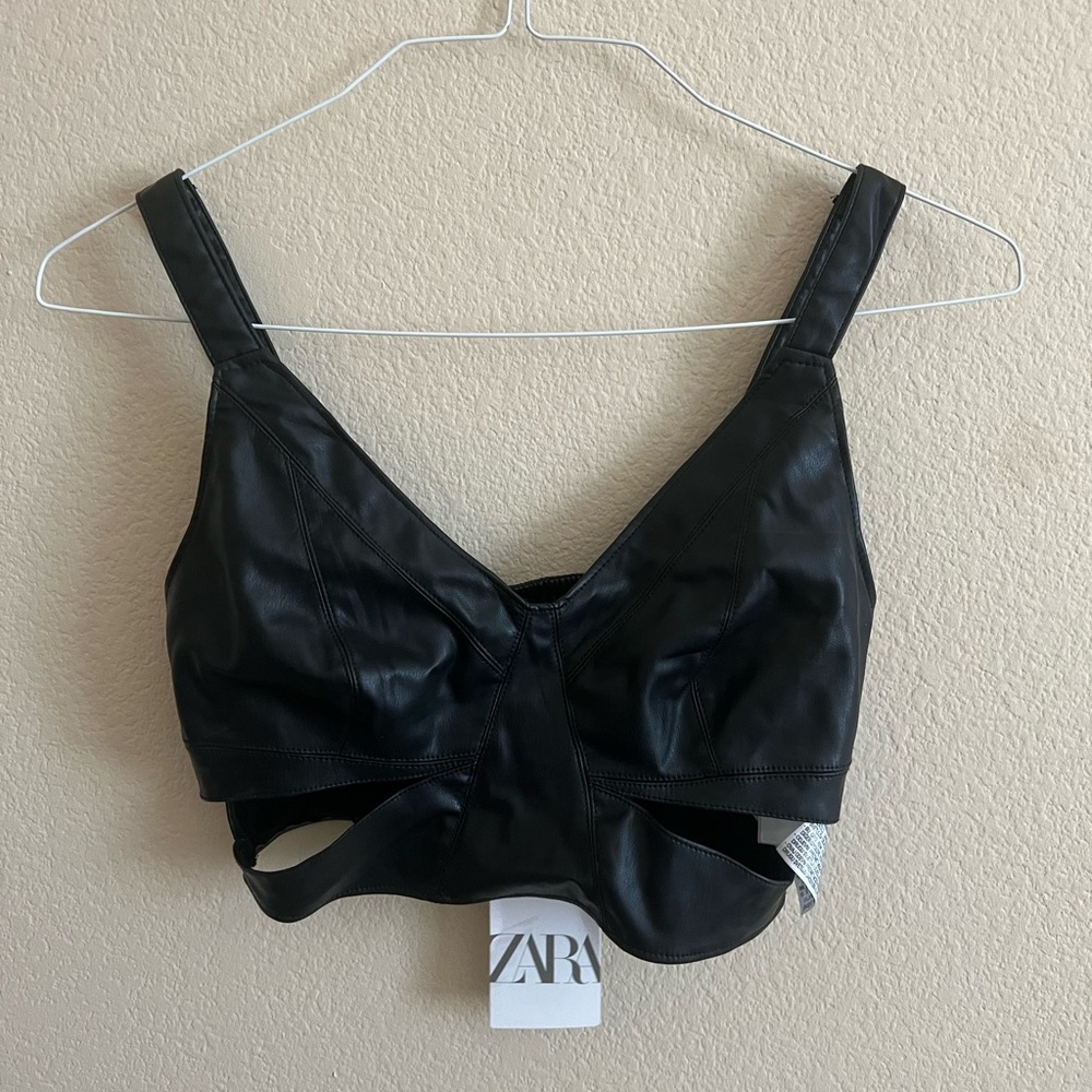 NWT Zara leather cropped tank